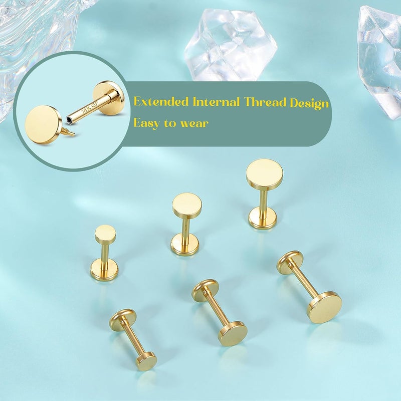 GEMQUEEN Flat Back Earrings Stud : 14K Gold Filled Titanium Surgical Steel Earrings Hypoallergenic for Women Men 16G 18G Cartilage Helix Tragus Conch Medusa Piercing Jewelry Dainty Earring Set 3 Pairs - Image 4
